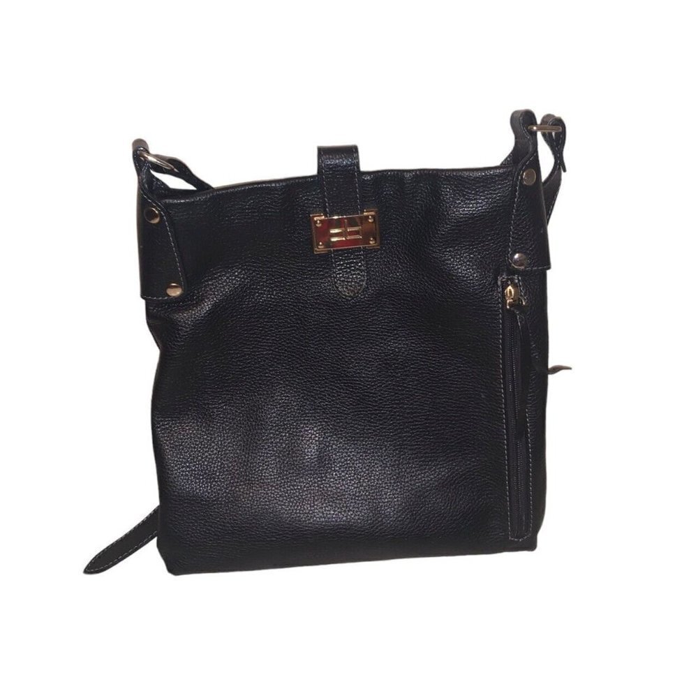 Courage B Black Genuine Leather Crossbody Purse Bag With Side Zipper